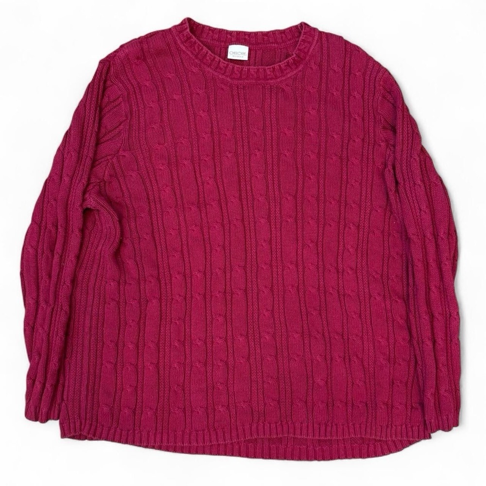 Vintage Cherokee Cable Knit Pink Sweatshirt Women's Plus Size 2X Academia Preppy